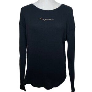 PINK VICTORIA'S SECRET 'Love Pink' Ribbed Black Top - Size Small